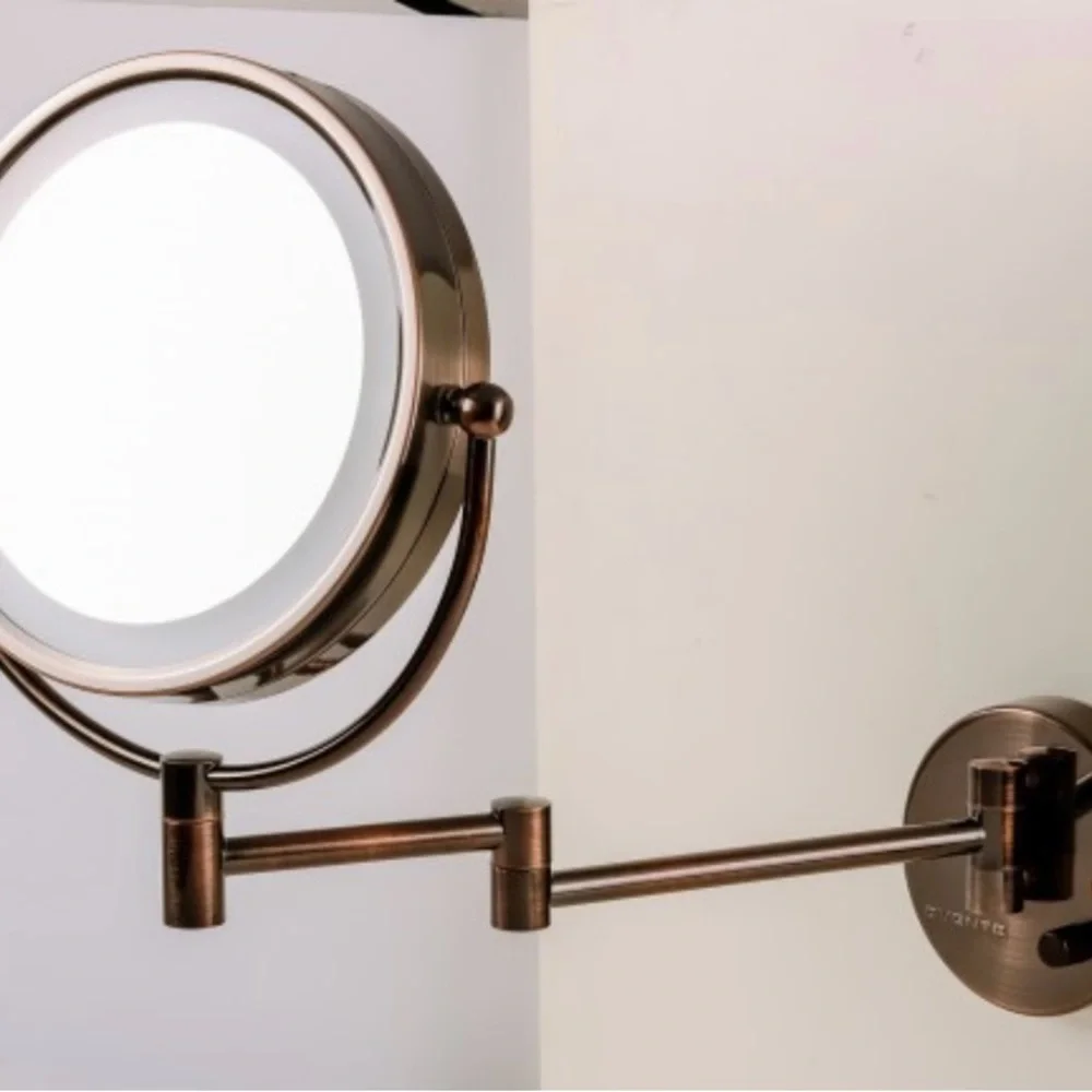 Ovente Wall Mount Makeup Mirror - Antique Brass